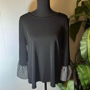 Calvin Klein Women’s Black Blouse With Black & White Bell Sleeves Size Large